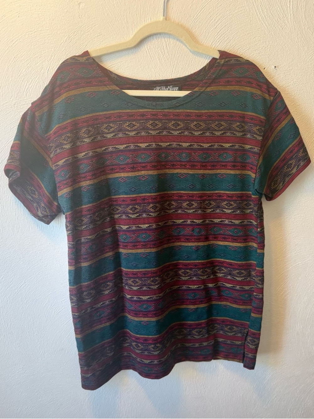 Vintage All That Jazz Southwestern Tribal Print Knit Top USA Made Boho Grunge L - Picture 3 of 5